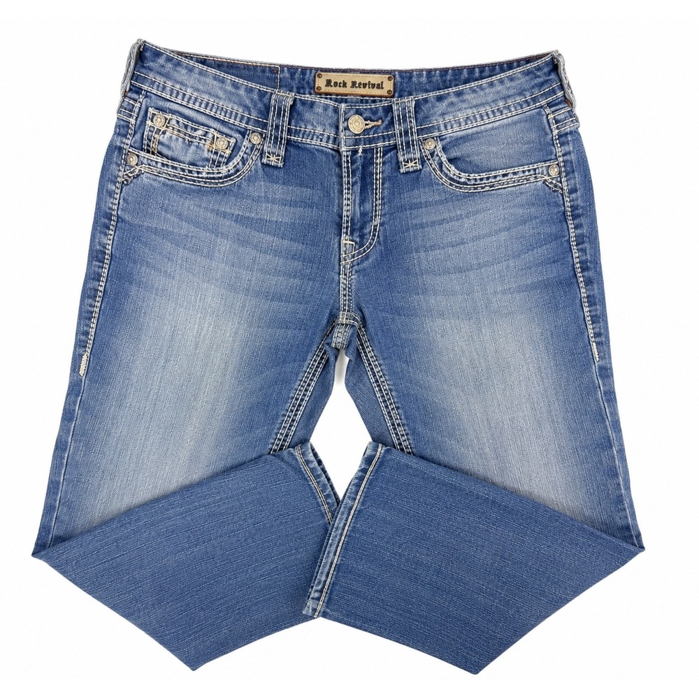 Rock Revival Heaven Easy Boot Jeans Medium Wash‎ Distressed Bootcut Size 31